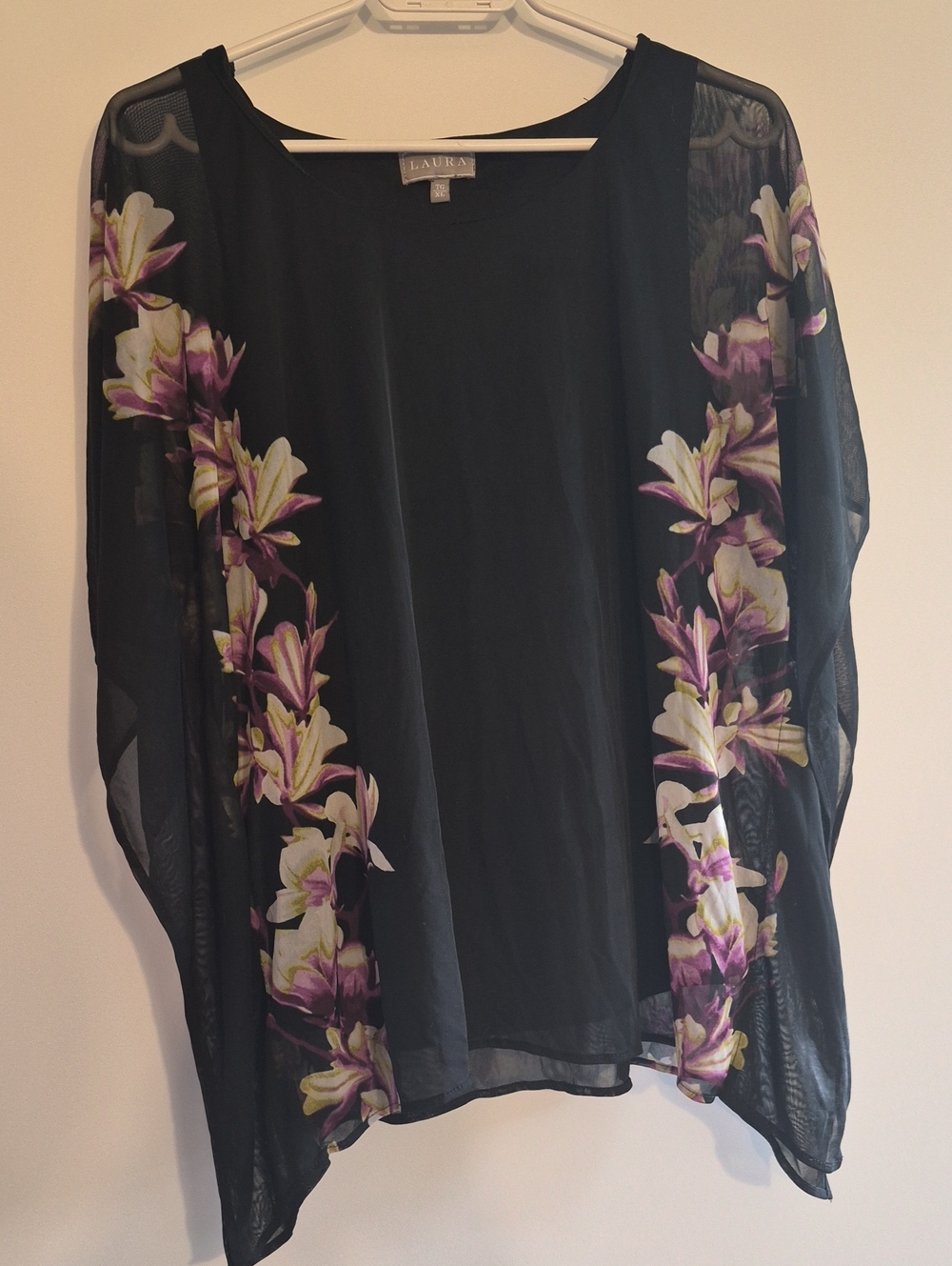 Laura Black Sheer Floral Panel Tunic
